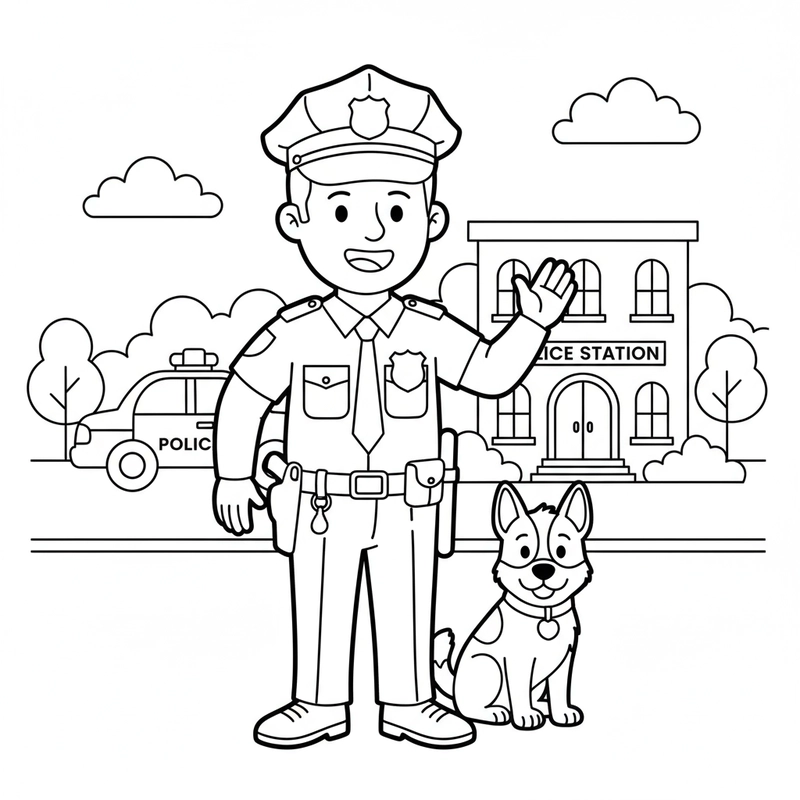 Tranh tô màu cảnh sát cho bé tập tô