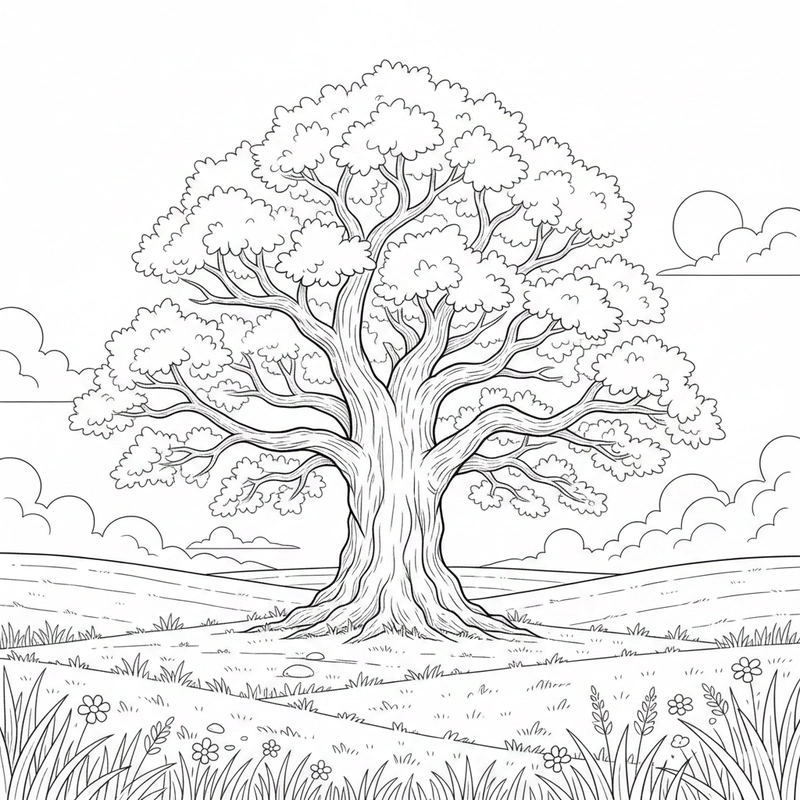 Tranh tô màu cây xanh đơn giản