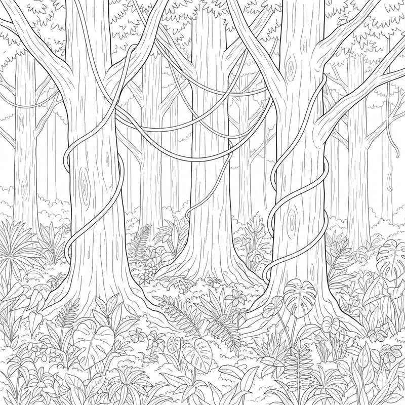 Tranh tô màu cây xanh gợi thiên nhiên