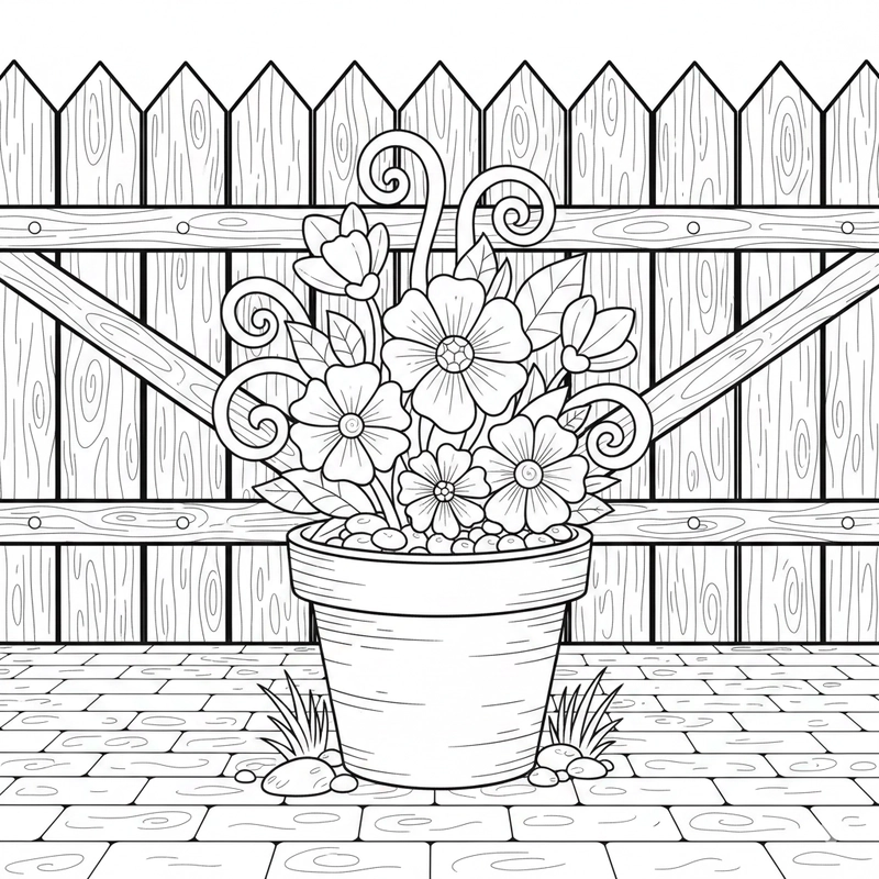 Tranh tô màu chậu hoa cho bé mới học