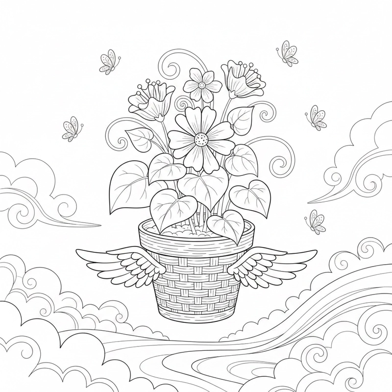 Tranh tô màu chậu hoa đường nét rõ