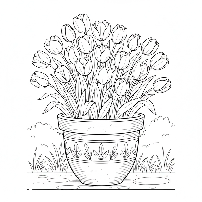 Tranh tô màu chậu hoa nét vẽ đơn giản
