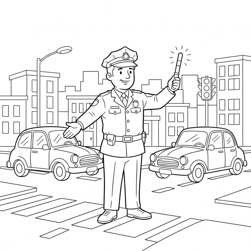 Tranh tô màu chú cảnh sát giao thông