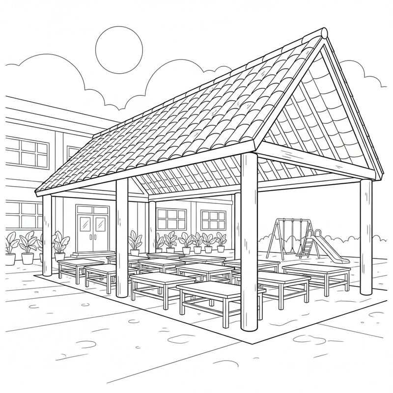 Tranh tô màu chủ đề trường tiểu học dễ thương