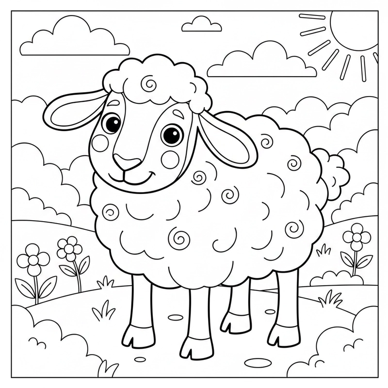 Tranh tô màu con cừu giúp bé rèn kỹ năng