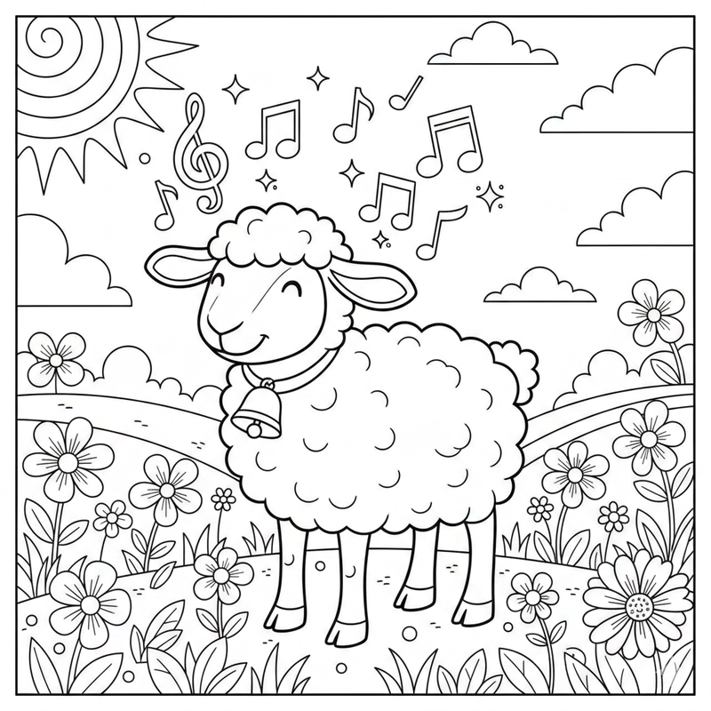Tranh tô màu con cừu ngộ nghĩnh phù hợp bé nhỏ