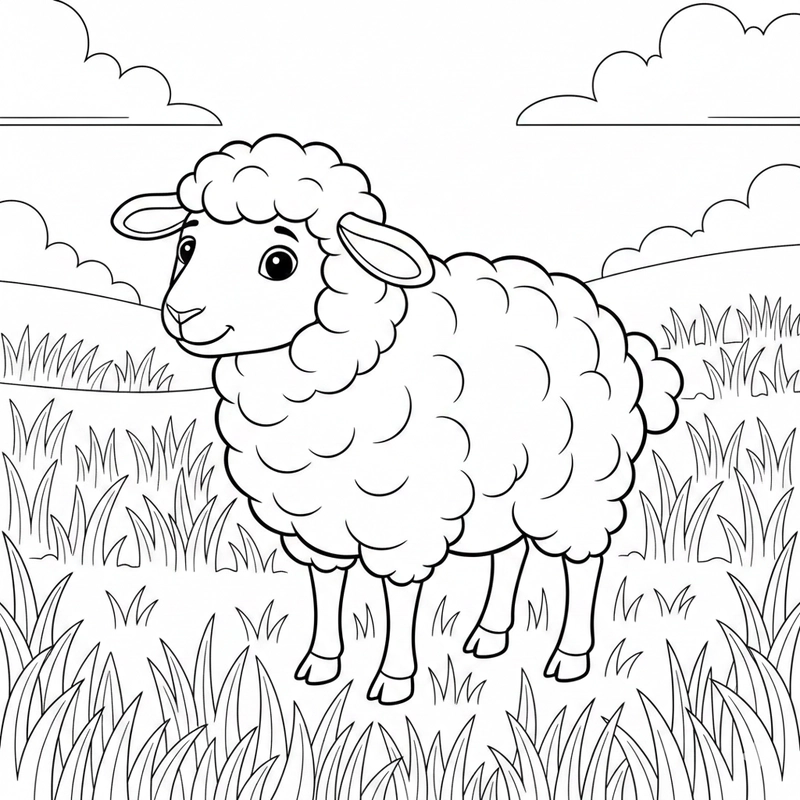 Tranh tô màu con cừu nhỏ nhắn đáng yêu
