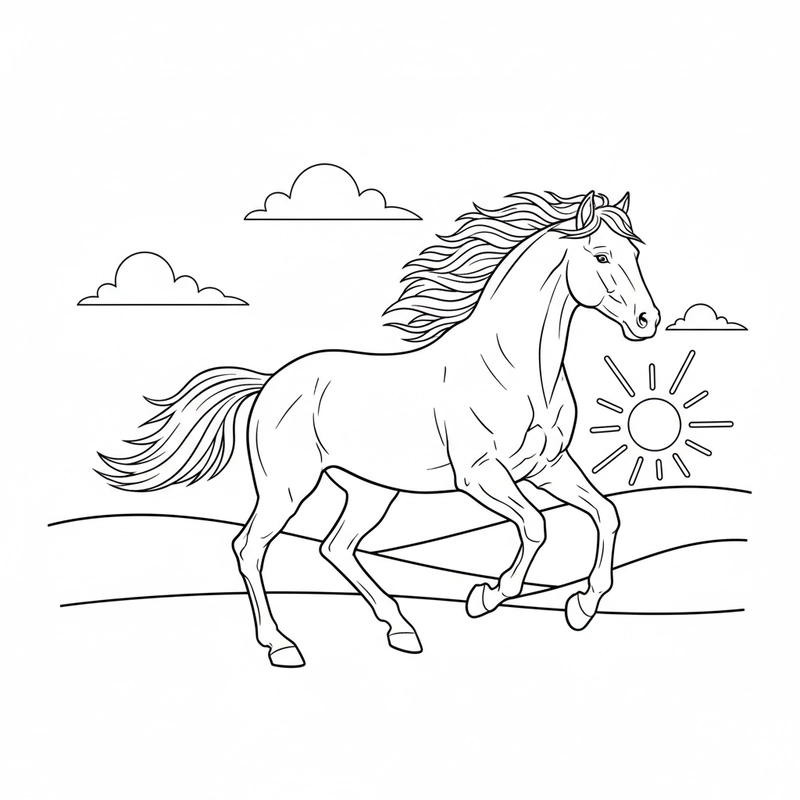 Tranh tô màu con ngựa cho bé luyện màu