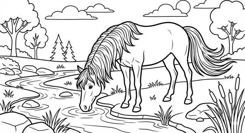 Tranh tô màu con ngựa cho trẻ mầm non