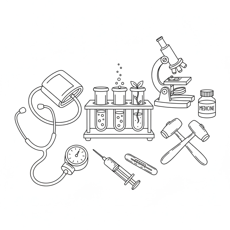 Tranh tô màu dụng cụ của bác sĩ rõ nét