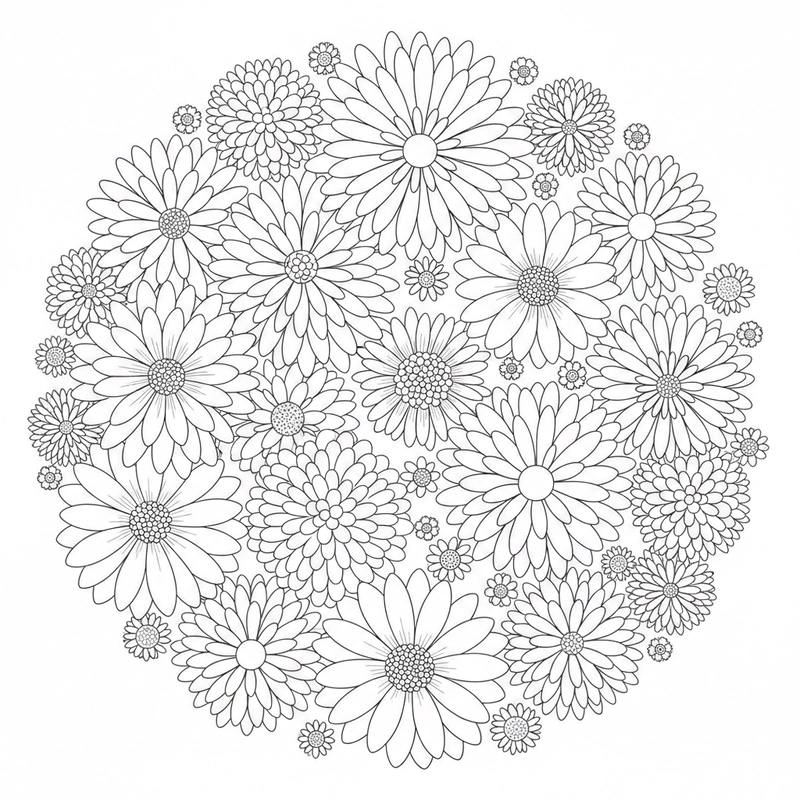 Tranh tô màu hoa cúc nhẹ nhàng