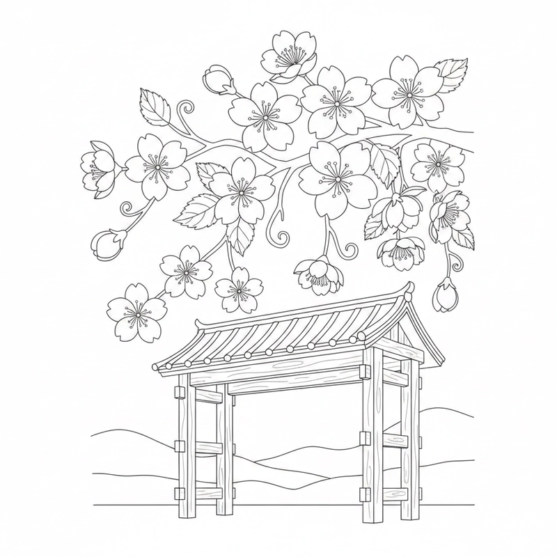 Tranh tô màu hoa đào dùng cho hoạt động thủ công