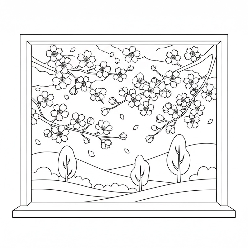 Tranh tô màu hoa đào giúp bé phát triển thẩm mỹ