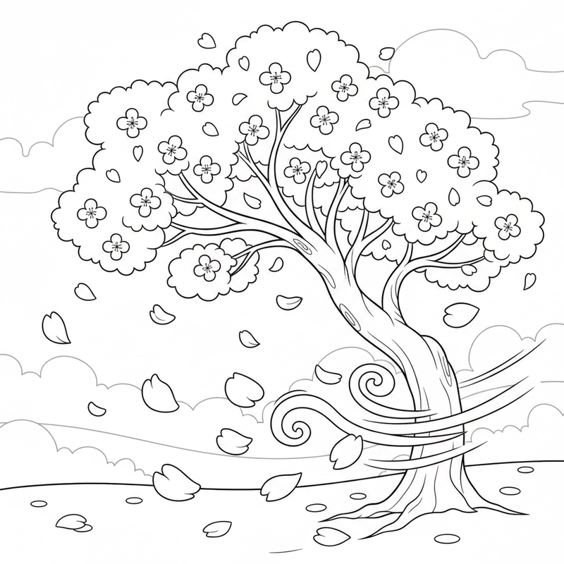 Tranh tô màu hoa đào mang không khí mùa xuân