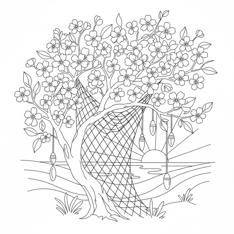 Tranh tô màu hoa đào mang sắc xuân nhẹ