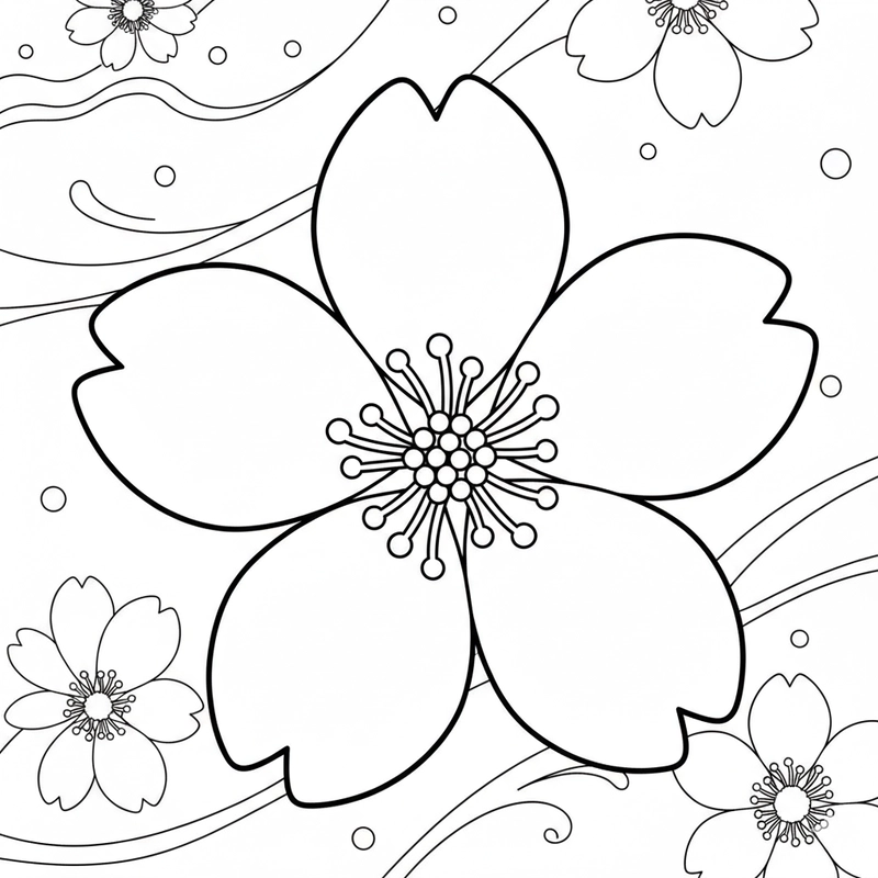 Tranh tô màu hoa đào nét vẽ rõ ràng