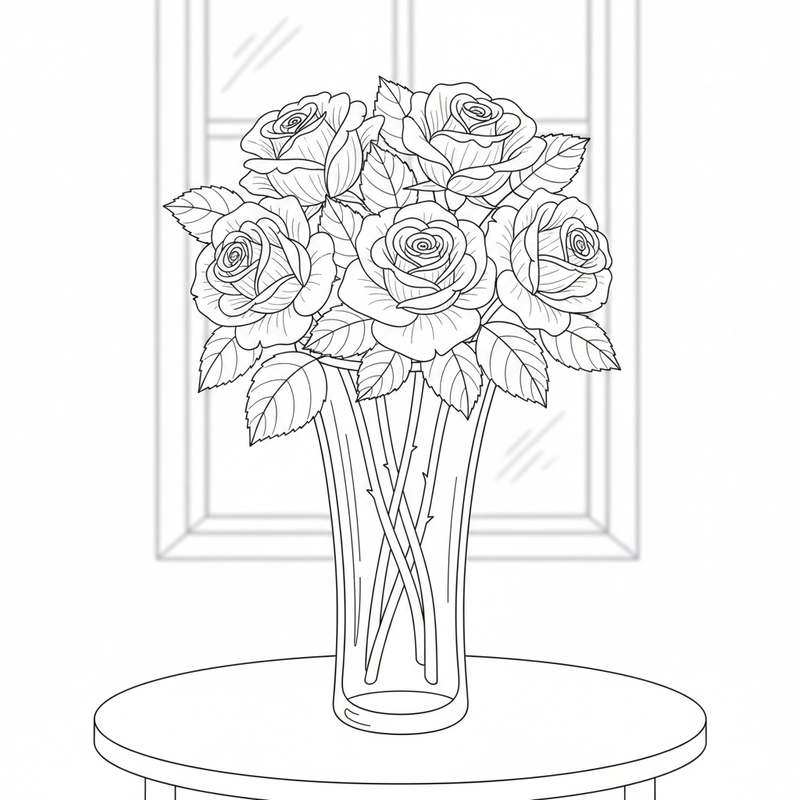 Tranh tô màu hoa hồng thân thiện