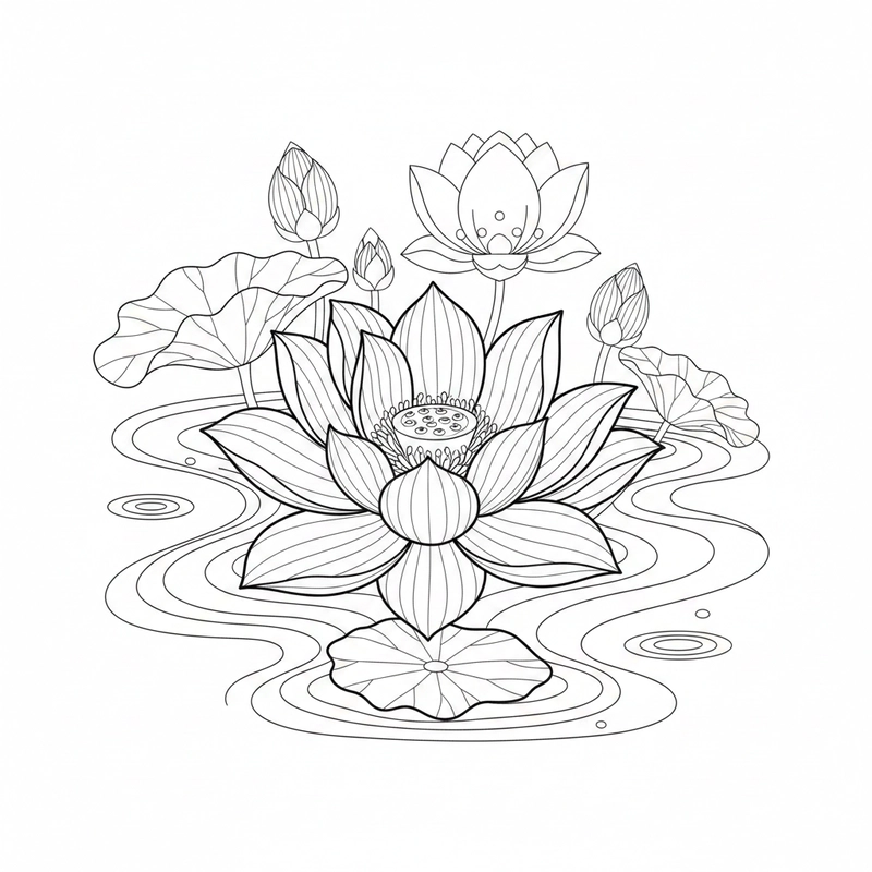 Tranh tô màu hoa sen cho bé thư giãn mỗi ngày