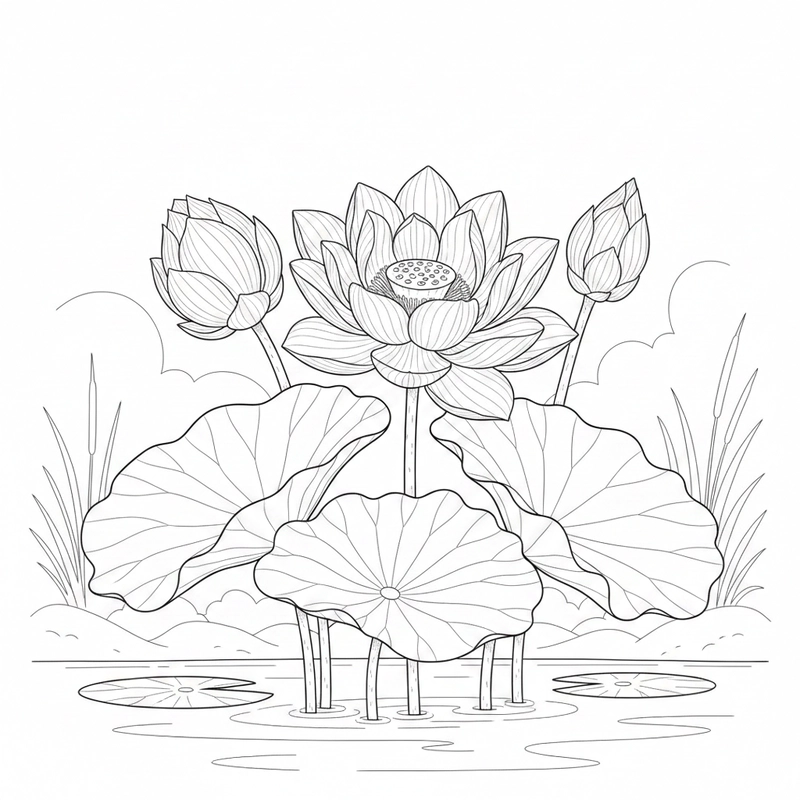Tranh tô màu hoa sen đơn giản, dễ thực hiện