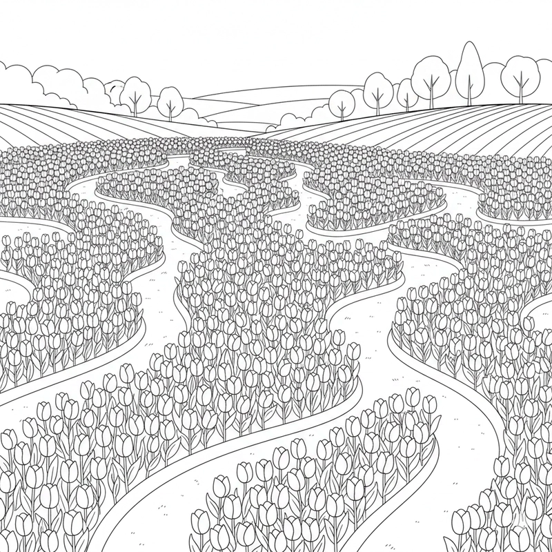 Tranh tô màu hoa tulip cho bé thư giãn mỗi ngày