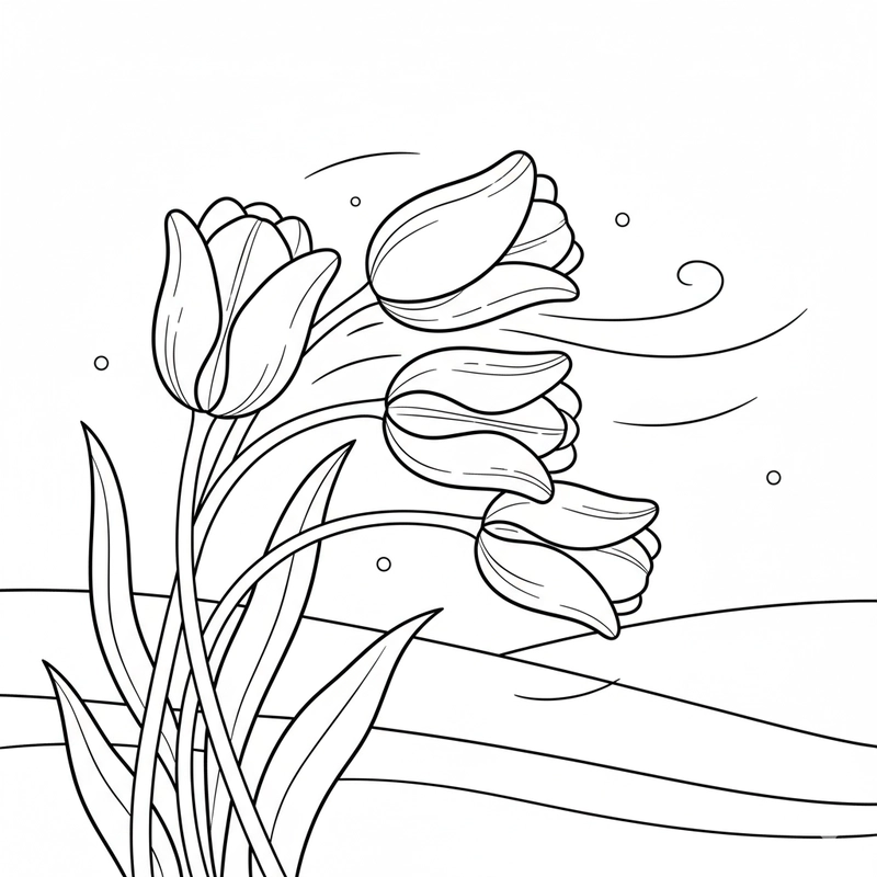 Tranh tô màu hoa tulip giúp bé luyện phối màu