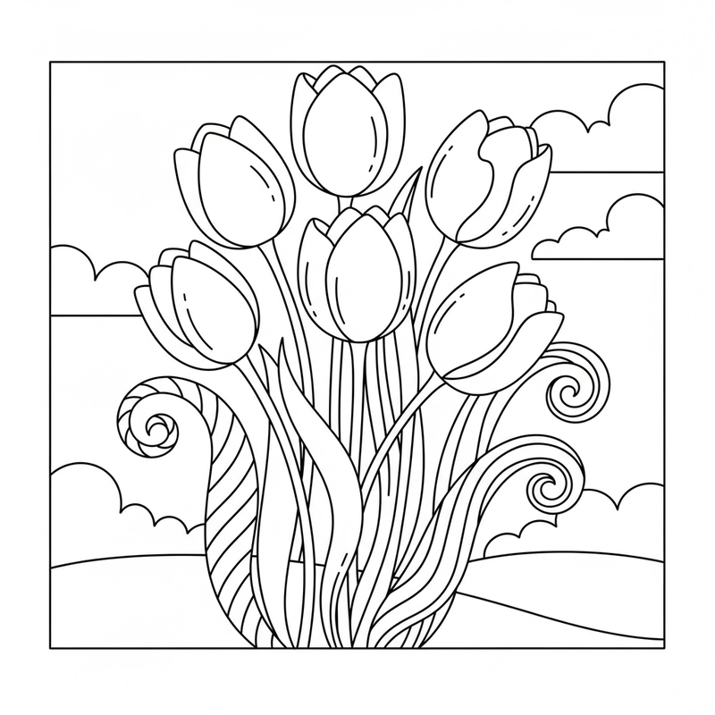 Tranh tô màu hoa tulip tạo cảm hứng nghệ thuật