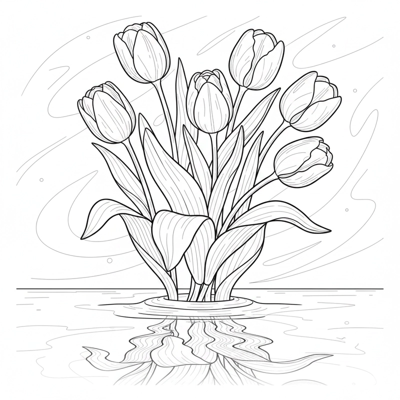 Tranh tô màu hoa tulip thích hợp giờ giải trí