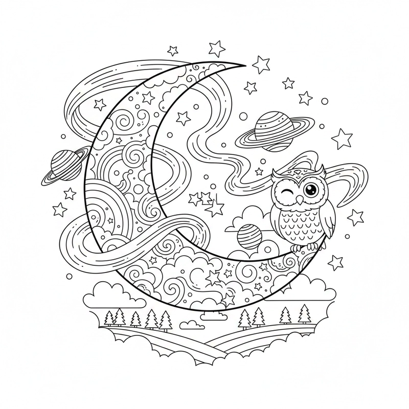 Tranh tô màu mặt trăng cho bé tập tô