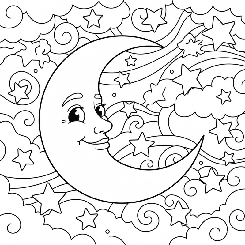 Tranh tô màu mặt trăng cho bé thư giãn