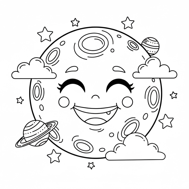 Tranh tô màu mặt trăng tròn cho bé khám phá