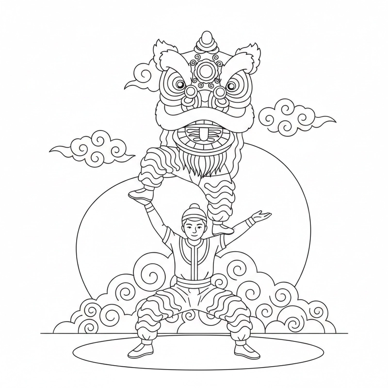 Tranh tô màu múa lân ngày Trung Thu