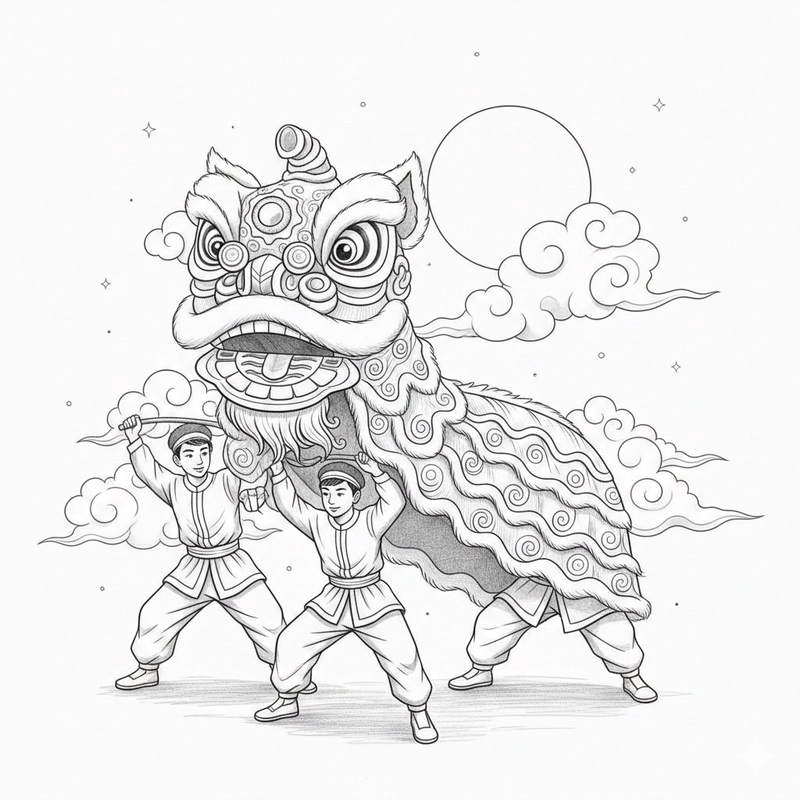 Tranh tô màu múa lân rèn luyện khéo léo