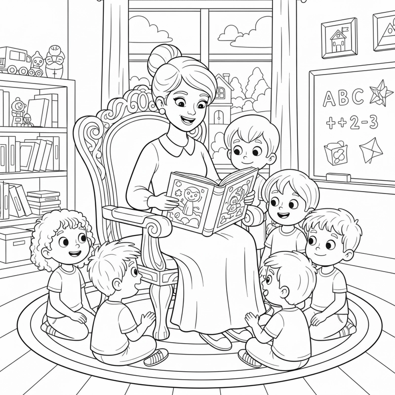 Tranh tô màu nghề giáo viên dễ thương