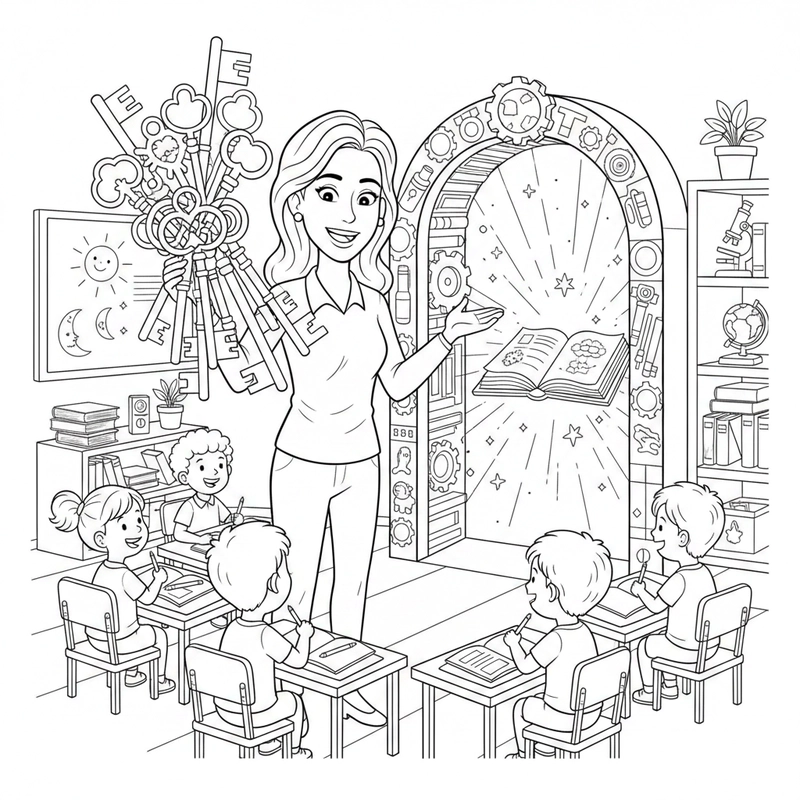 Tranh tô màu nghề giáo viên ngộ nghĩnh