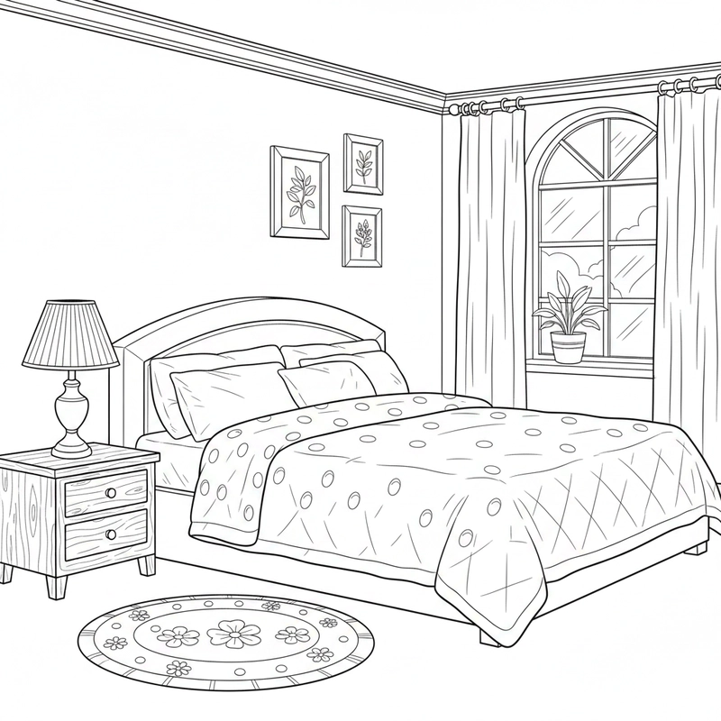 Tranh tô màu phòng ngủ dễ thương