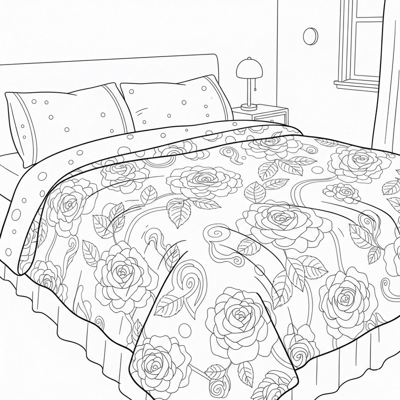 Tranh tô màu phòng ngủ đơn giản dễ tô