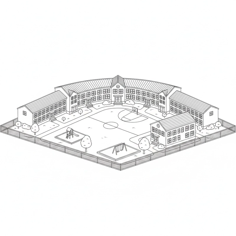 Tranh tô màu trường tiểu học cho bé