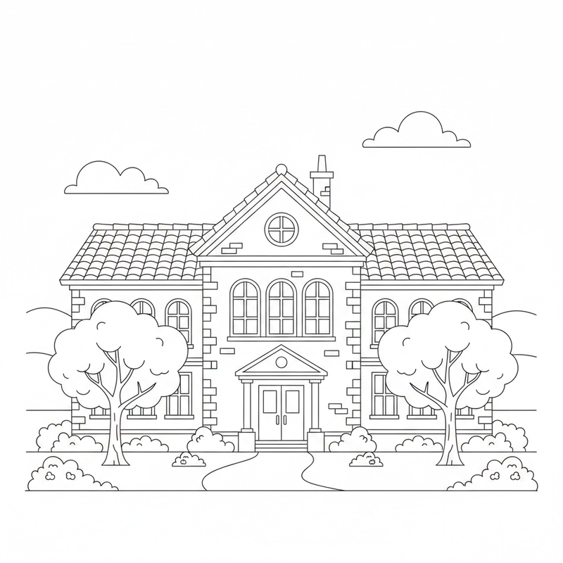 Tranh tô màu trường tiểu học dành cho thiếu nhi