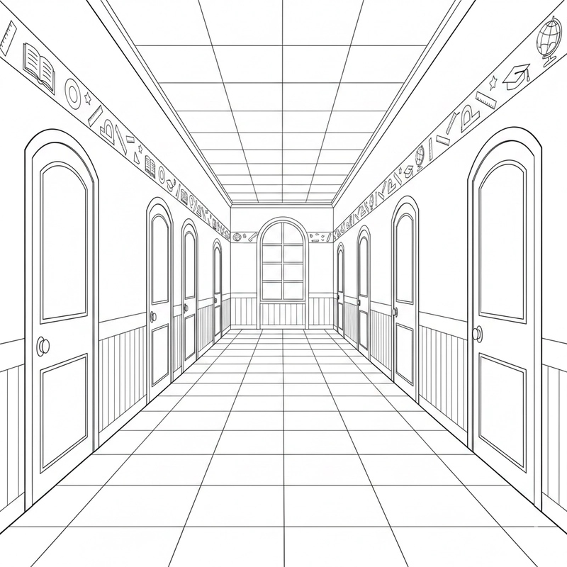 Tranh tô màu trường tiểu học sinh động