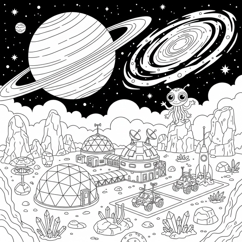 Tranh tô màu vũ trụ đơn giản cho bé