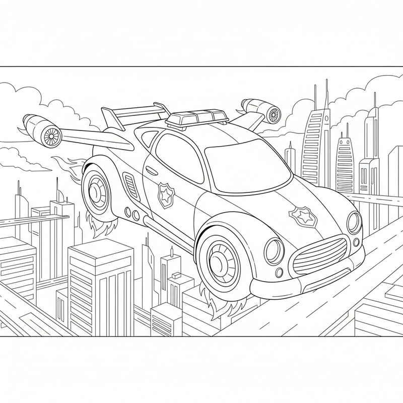 Tranh tô màu xe cảnh sát cho bé luyện tay