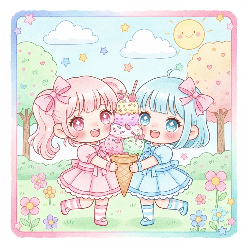 Tranh vẽ Chibi Cute Girl thanh thoát.