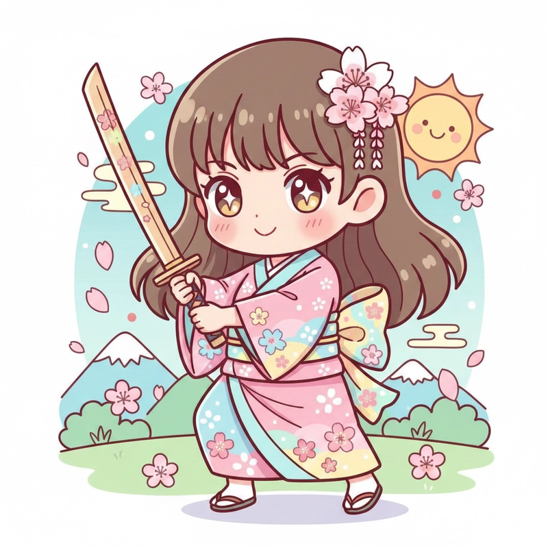 Tranh vẽ Chibi Cute Girl tóc dài cute.