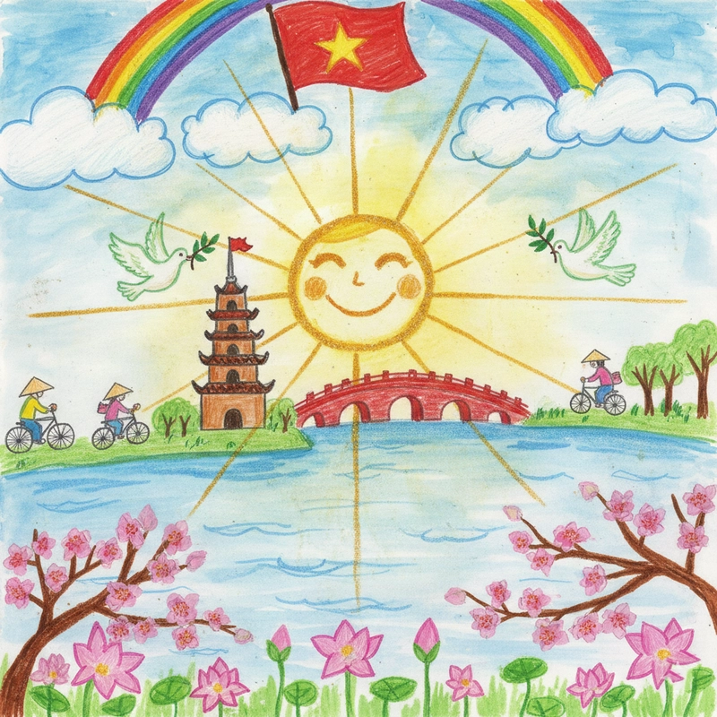 Tranh vẽ Em yêu Hà Nội mang thông điệp hòa bình