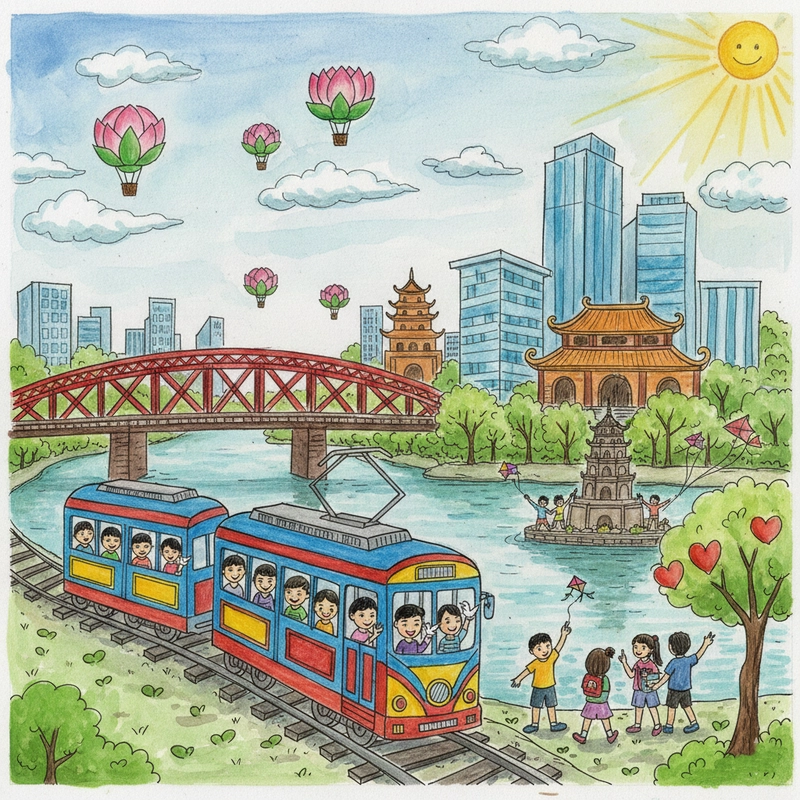 Tranh vẽ Em yêu Hà Nội thành phố vì hòa bình đẹp