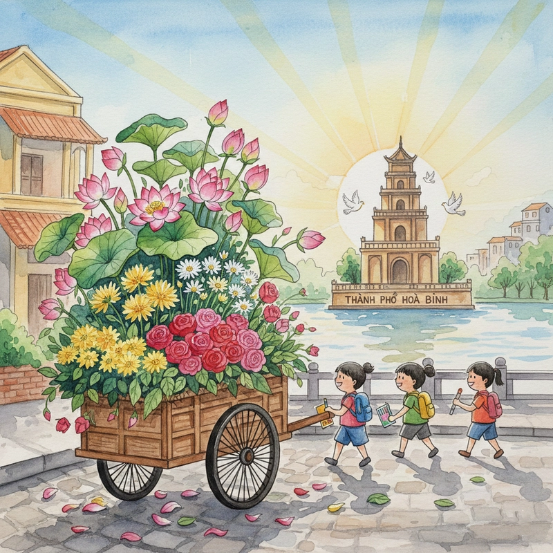 Tranh vẽ Em yêu Hà Nội thể hiện tinh thần hòa bình