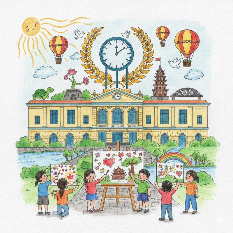 Tranh vẽ Em yêu Hà Nội vì hòa bình học đường