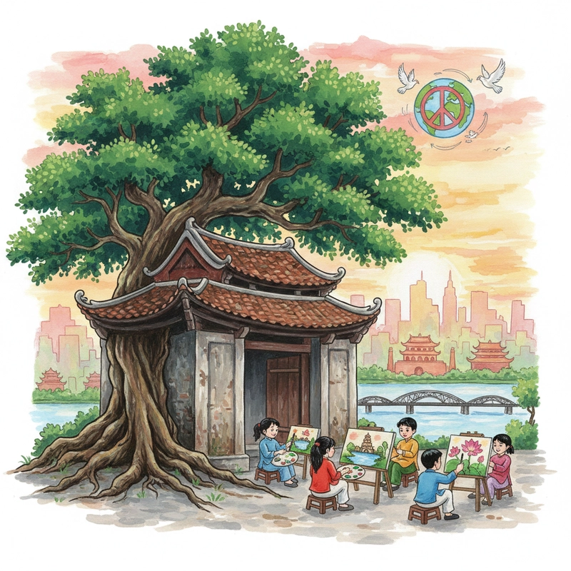 Tranh vẽ Hà Nội hòa bình giàu cảm xúc