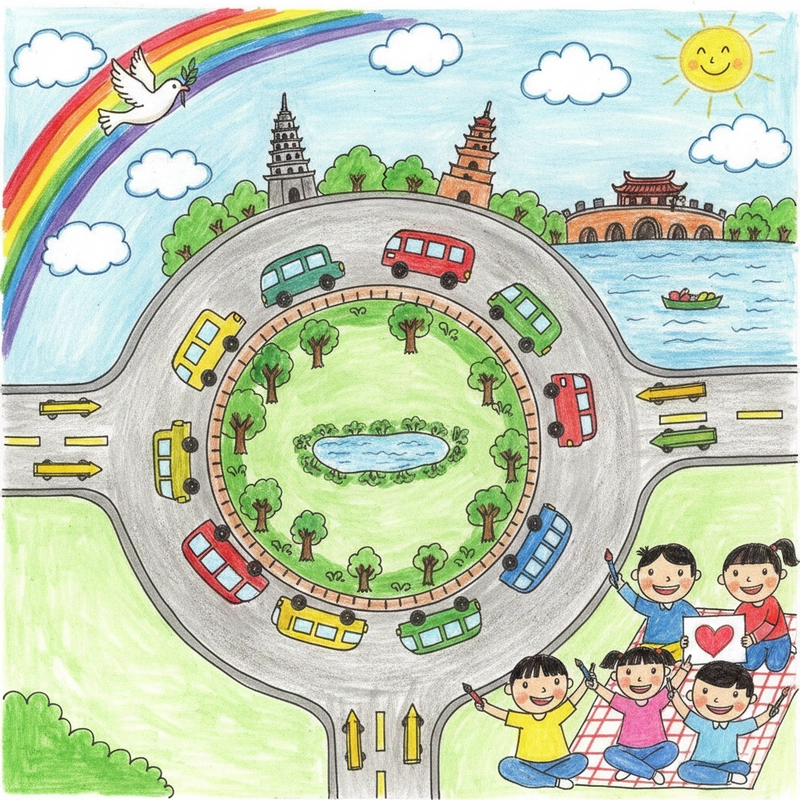 Tranh vẽ Hà Nội thành phố vì hòa bình đơn giản