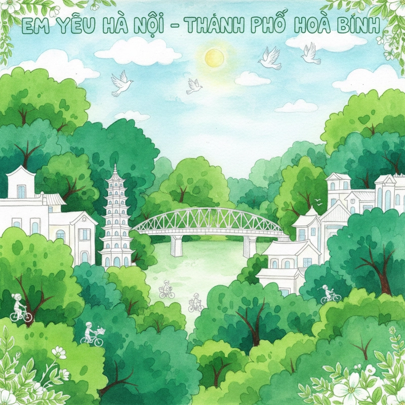 Tranh vẽ Hà Nội thành phố vì hòa bình truyền cảm hứng